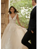 Plunging Neck Beaded Lace Tulle Princess Wedding Dress